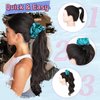 BUPPLER Ponytail Extension with Scrunchies Ponytail Wig Claw Clip in Fake Ponytail Hair Extensions Synthetic High/Low Pony Tail Hair Piece for Women (Green Scrunchie Cool Blonde Wavy)