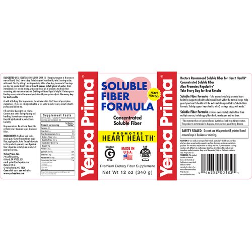 Yerba Prima Soluble Fiber Formula Powder, 12 Ounce - Premium Dietary Fiber Supplement, Natural, Concentrated Soluble Fiber, Gluten Free, Non-GMO, Made in USA