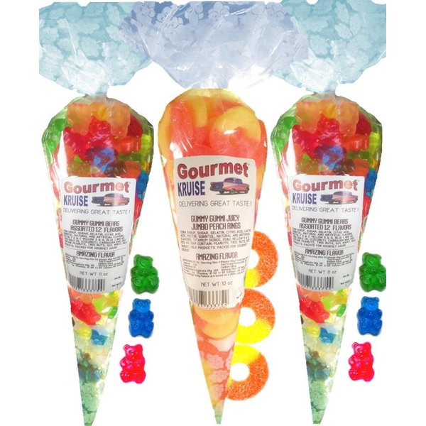 Gummy Bears (2) Assorted 12 Flavor Mix (1) Juicy Jumbo Peach Rings (NET WT 32 OZ) Gourmet Kruise Signature Gift Bags Gummi
