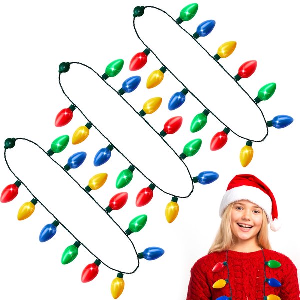 JOYIN 3 PCS Christmas LED Light Up Bulb Necklace Christmas Holiday Accessories Party Favors 12 LED Bulbs