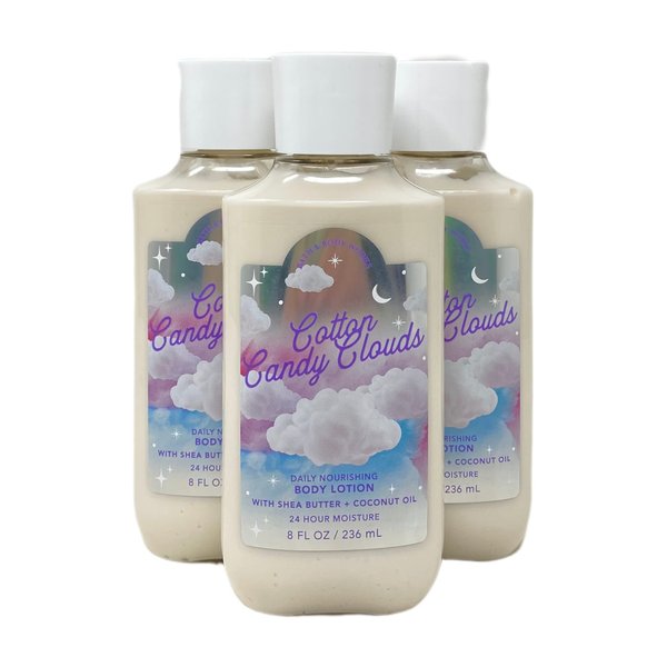 Bath & Body Works COTTON CANDY CLOUDS 24 HR Moisture Body Lotion Lot of 3 - Full Size