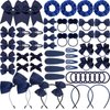 Hotop 56 Pcs School Uniform Hair Bows Set Round Tail Bow Elastic Hair Band Hair Clip Rib Bow Double Hairball Scrunchie Solid Bow Head Band Barrettes for Little Teen Toddler Girls (Navy Blue)