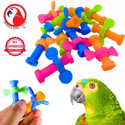 Bonka Bird Toys 2026 Pk12 Plastic Bolt and Wing Nuts Foot Talon Parrot Cage Toy, Conure, African Grey, Ringnecks, and Similar Breed Sizes