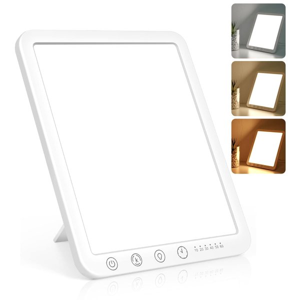 DIKAKO Light Therapy Lamp, 15000 Lx Sun Lamp,3 Color Temperature, 5 Levels of Adjustable Brightness and Timer Function Light Lamp, Touch Control, Rotatable Stand, Memory Function, Home/Office Use