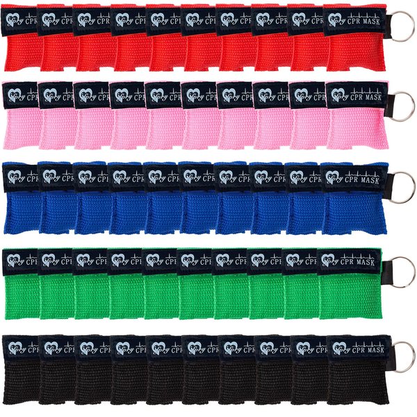ifory 50 Packs CPR Pocket Mask Keychain, CPR Face Shield with One Way Valve Breathing Barrier for First Aid or ADE Training