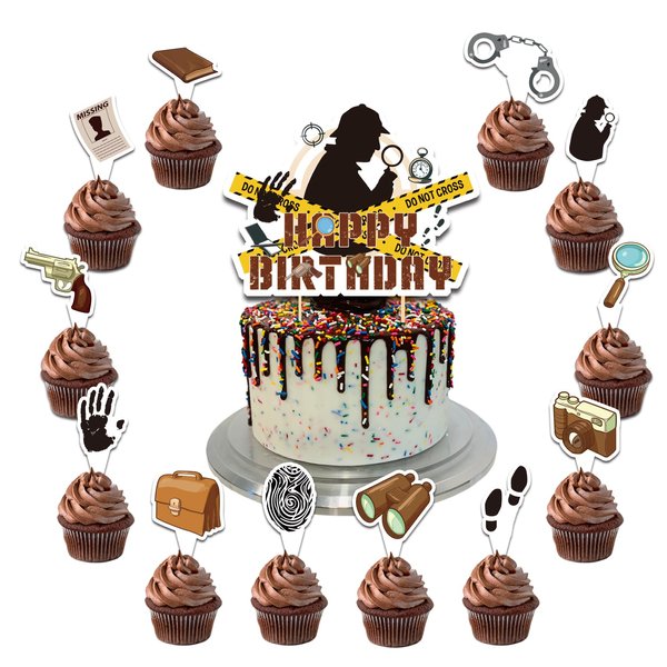 25 Pcs Detective Cake Topper Cupcake Toppers Detective Cake Decorations for Detective Party Decorations Detective Birthday Party Supplies
