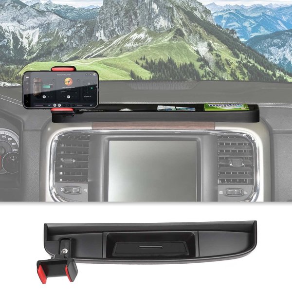 RT-TCZ Dash Mount Holder Cell Phone Holder with Storage Box Kit Bracket Center Console Interior Accessories for Dodge RAM 2012-2017