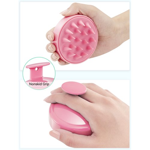 HEETA Scalp Massager Hair Growth, Scalp Scrubber with Soft Silicone Bristles for Hair Growth & Dandruff Removal, Hair Shampoo Brush for Scalp Exfoliator, Cherry Pink