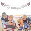 WeBenison Feliz Cumpleaños Banner/Fiesta Theme Happy Birthday Party Supplies/Spanish Birthday Party Decorations Butterfly Sign Silver Glitter