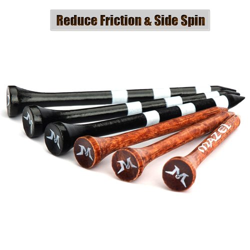 MAZEL Professional Natural Wood/Bamboo Golf Tees 2 3/4 Inch & 3 1/4 Inch,Pack 50,Reduce Friction & Side Spin, More Durable and Stable Golf Tees (Black &Brown Wood Tees)