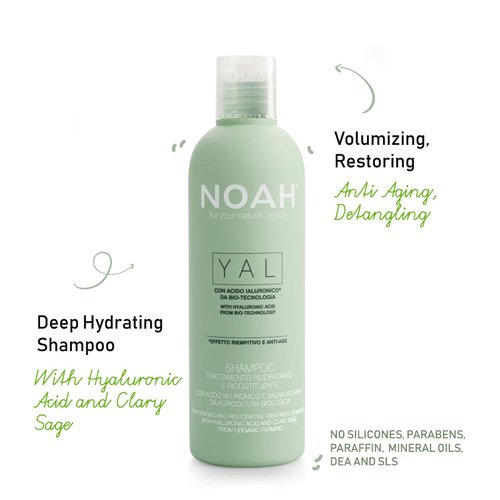 Noah Yal Hydrating Shampoo with Hyaluronic Acid & Clary Sage - Organic, Sulfate-Free, Vegan, Volumizing & Anti-Frizz, 8.5 fl.oz