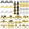 Erweicet New Year Party Supplies Kit 2025, 41 Pcs Party Favors with Black, Gold, Silver Hats, Headbands, Glasses, and Noise Makers