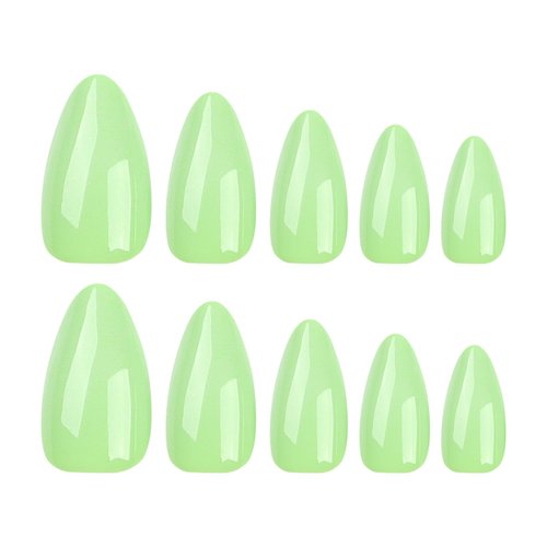 24Pcs Light Green Press on Nails Almond Short Fake Nails with Solid Color Designs Glossy Acrylic Nails Full Cover Reusable False Nails for Women and Girls Stick on Nails DIY Nail Art Decoration