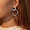 Sttiafay Vintage Crystal Circle Drop Earrings Double Circle Hoop Earrings Silver Cz Circle Dangle Earrings CZ Hollow Circle Earrings Jewelry for Women and Girls