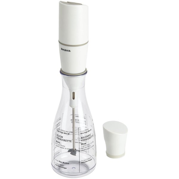 BonJour Chef's Tools Plastic Salad Dressing Carafe and Handheld Mixer, 12-Ounce, Salad Chef, White/Clear