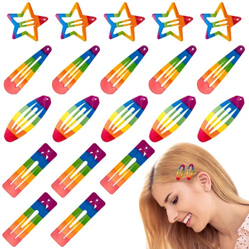Nuorest 20 PCS Colorful Snap Hair Clips, Cute Star Hair Clips for Women, Rectangle Hair Barrettes, Drop Shape Hair Clips, Metal Hair Pins, Girls Hair Accessories for Daily Use or Parties, 1.19-1.93in