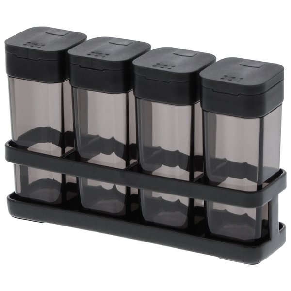 Yamazaki Home Spice Bottles With Rack - Kitchen Pantry Organizer Containers, Steel + Plastic, 1.69 oz. | 50 ml per shaker, Airtight, Lid, No Assembly Req.