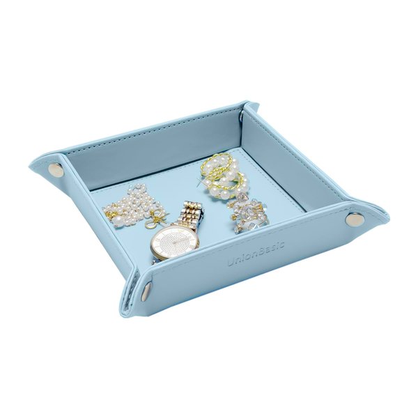 UnionBasic Small Valet Tray, Jewelry Tray for Rings Watches Earrings, Entryway Catchall Caddy for Coins Keys Change, Nightstand Bedside Valet Holder, Trays for Electronic Gadgets, Blue