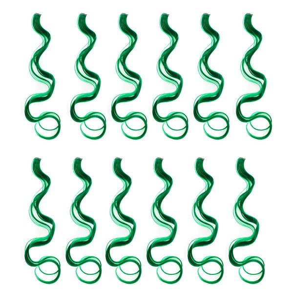 SWACC 12 Pcs Curly Wavy One Color Party Highlights Clip on in Hair Extensions Colored Hair Streak Synthetic Hairpieces (Green)