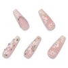 BABALAL Coffin Press on Nails Long Fake Nails White French Tip Glue on Nails Rhinestone Flower Acrylic Nails Ballerina Stick on Nails for Women and Girls