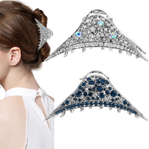 2 Pcs Rhinestone Vintage Claw Hair Clips Metal Hair Claw Star Crystal Sparkly Hair Clamps Retro Fancy Hair Claw Jaw Clips Strong Hold Non-Slip Hair Accessories for Women Girls
