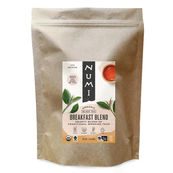 Numi Organic Breakfast Blend Loose Leaf Tea, 16 Ounce Pouch, Loose Leaf Black Tea, Brews 200 Cups (Packaging May Vary)