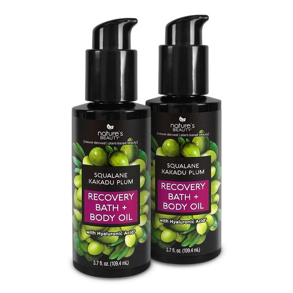 Nature's Beauty Squalane Kakadu Plum Recovery Bath + Body Oil Multi-Pack - Restore & Nourish Your Skin, Quick-Absorbing, Made w/Hyaluronic Acid + Vitamin C + Almond Oil, 3.7 fl oz (2 Pack)
