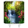 Forest Waterfall Shower Curtain Nature Green Tree Flower Jungle Rainforest Spring Summer Garden Natural Landscape Fabric Bathroom Decor Set,70x70 inch
