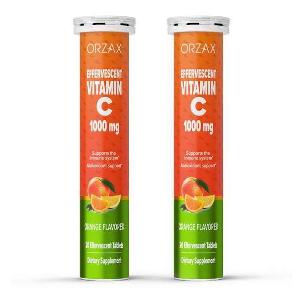 ORZAX Vitamin C 1000mg for Immune Support Supplement - Antioxidant Support - Orange Flavored (20 Effervescent Tablets)