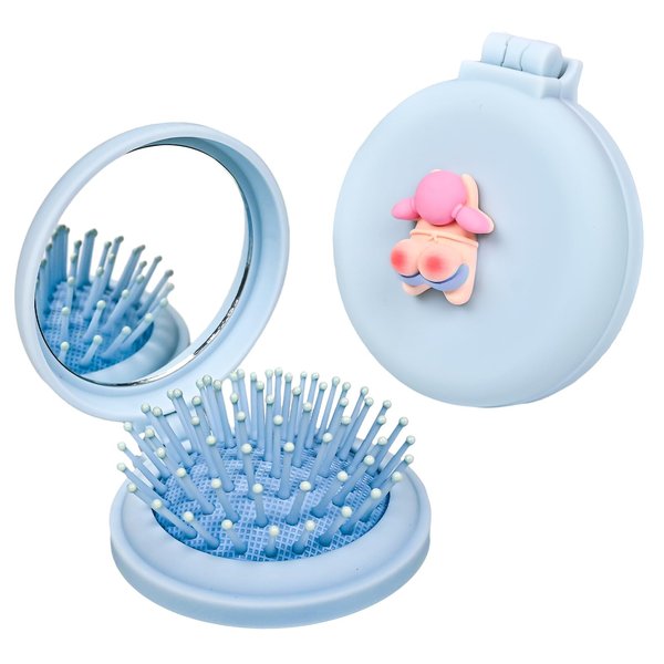 Mini Hair Brush Mini Mirror: Travel Pocket Brush with Mirror Small Hair Brush Folding Comb Portable Makeup Mirror, Wet Brush Mini for Woman Girls