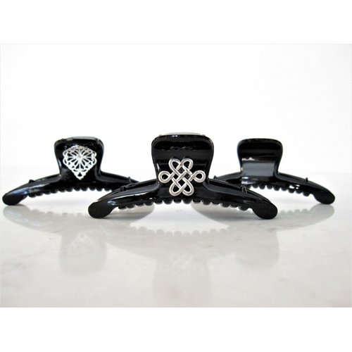 Generic Black filigree or celtic knot design hair claw clip for fine, thin hair (Pattern: Plain), 1 Count (Pack of 1)