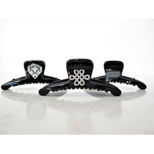 Generic Black filigree or celtic knot design hair claw clip for fine, thin hair (Pattern: Plain), 1 Count (Pack of 1)