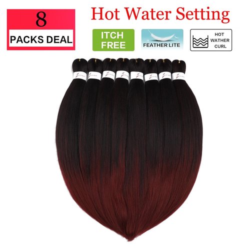 Pre Stretched Braiding Hair 26 Inch 8 Packs Long Braiding Hair Pre Stretched Hair For Braiding Synthetic Braiding Hair Extensions For Twist Hot Water Setting(26",1B/BUG)