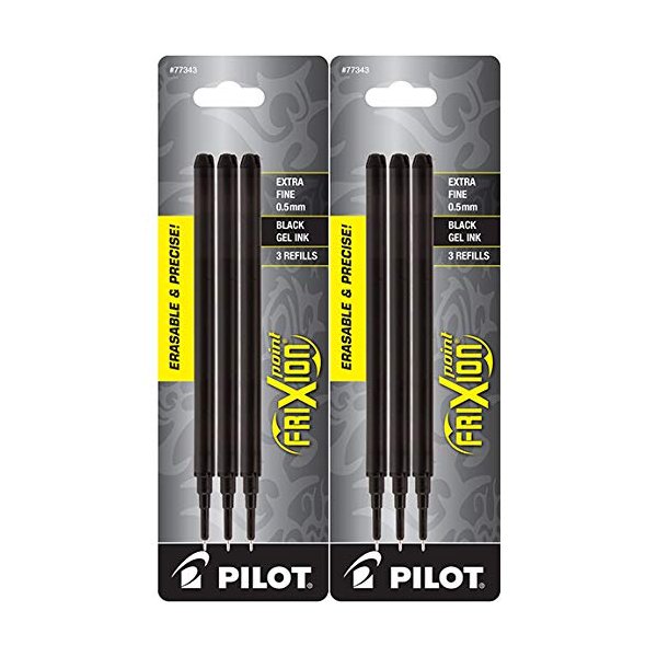 PILOT FriXion Point Erasable Gel Ink Refills, Extra Fine Point, 0.5mm, Black Ink, 6 Refills