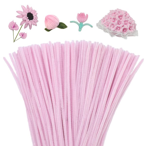 Mnuizu 200pcs Pipe Cleaners,Pipe Cleaners Chenille Stems for Craft, Fuzzy Sticks Christmas Craft Supplies for DIY Art & Creative Crafts Decorations（Light Pink）