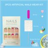 Tyuimhx Colorful French Tip Press on Nails Medium Square Fake Nails With Bubble Pattern Designs Full Cover Stick on Nails Acrylic Reusable Artificial Nails for Women Girls Glue on Nails 24Pcs