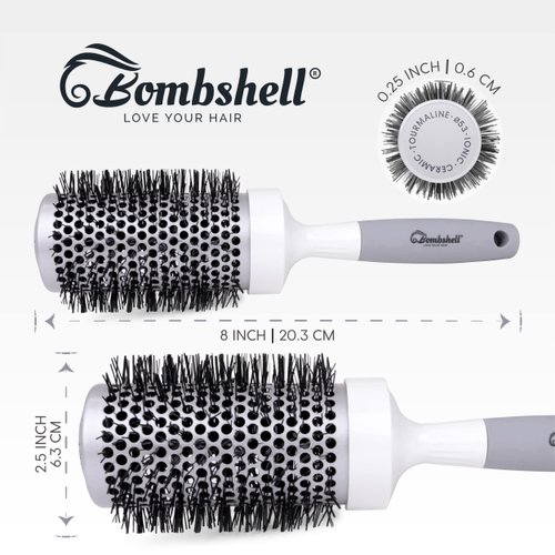 Bombshell Ceramic Round Brush — Pro Ultra Ceramic Thermal Round Hair Brush with Rubber Handle, Round Brush for Blow Drying, Curling, and Styling 2"