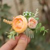 Fangsen Boho Silver Wedding Orange Rose Flower Hair Comb Floral Bridal Hair Accessory for Women and Girls