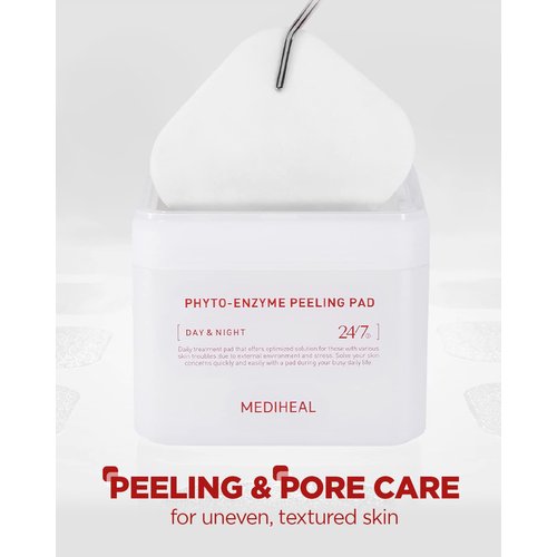 MEDIHEAL Phyto Enzyme Peeling Pad - Vegan Face Resurfacing Pore Tightening Gauze Pads with LHA & Papaya Enzym to Control Sebum - Exfoliating Pads for Dead Skin Cells, 90 Pads