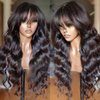 JZhair Body Wave Human Hair Wigs With Bangs Brazilian Remy Hair Machine Made O Scalp Top Wig For Black Women Remy Brazilian Human Hair Wave Wig 200% Density Natural Color 24 Inch