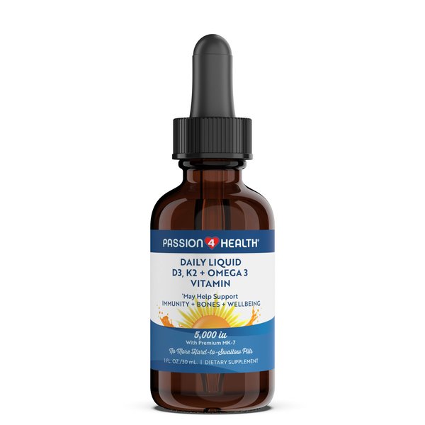 Passion 4 Health Organic Liquid Vitamin D3 (5000IU) + K2 (Mk-7) + Omega 3 Supplement - Support for Healthy Bones and Muscles (1)