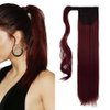 iLUU Long Straight Wrap Around Ponytail Extension 100g One Piece Clip in Synthetic Hair Extensions 24" Darken Red Synthetic Hairpieces Ponytail for Women (118# - Dark Red)