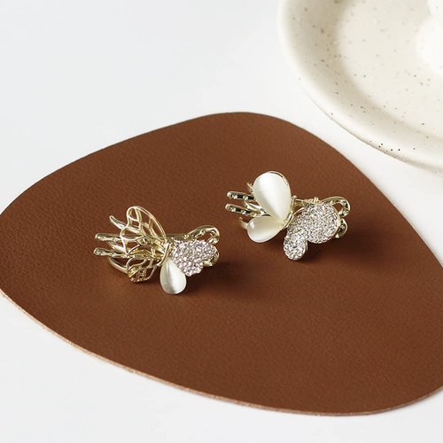 Loudy ZDZ Elegant Stylish Exquisite Butterfly Small Hair Claw Clips Barrettes, Made Of Opal, Rhinestone And Alloy, Special Designed For Women, Girls And Ladies (2 Pcs)