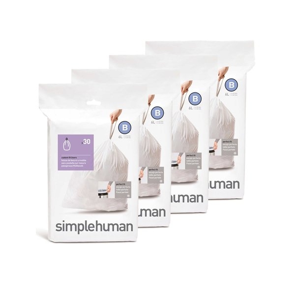 simplehuman Custom Fit Trash Can Liner B, 6 Liters / 1.6 Gallons, 30-Count (Pack of 4)