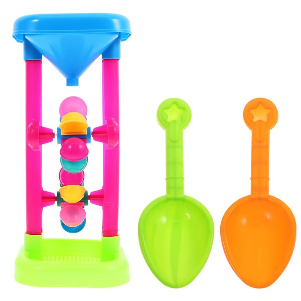 BESTonZON Sand Water Wheel Beach Toy, Double Sand & Water Wheel Tower Beach Toy Set, Kids Beach Toys Outdoor Beach Sand Hourglass Water Sifting Funnel Tower for Travel, 27X13CM (Random Color)