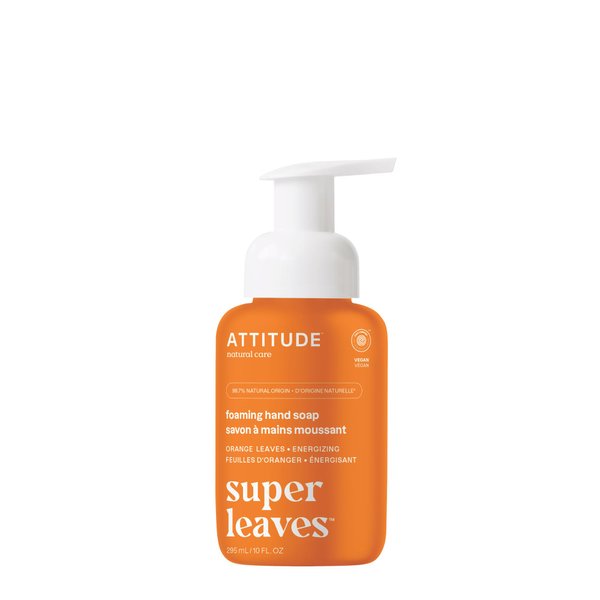 ATTITUDE Foaming Hand Soap, EWG Verified, Dermatologically Tested, Plant and Mineral-Based, Vegan Personal Care Products, Orange Leaves, 10 Fl Oz