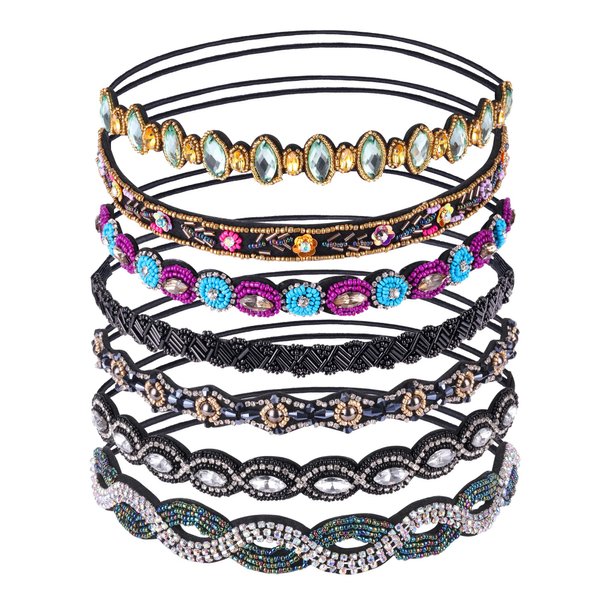 inSowni 7 Pack Handmade Rhinestone Crystal Beaded Elastic Headbands Jewelry Hair Bands Accessories for Women Girls Brides