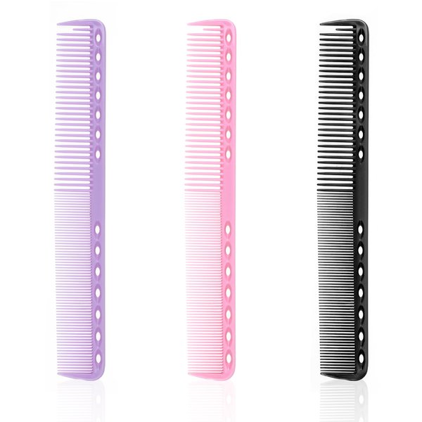 3 Pcs Carbon Fiber Cutting Combs Haircutting Combs Professional Heat Resistant Comb Barber Comb All Purpose Hair Stylist Combs Medium and Fine Tooth for Man Woman Clipper Cuts, Salon and Home