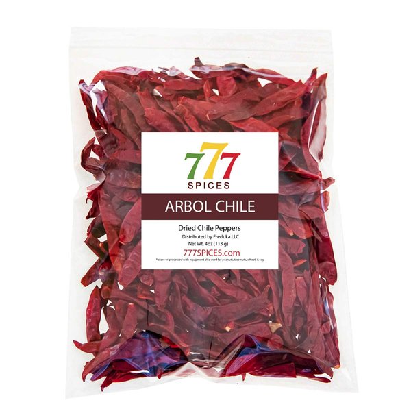 4oz Chile de Arbol. Dried Arbol Whole Chilies Red Peppers S17, Chili Pods for Authentic Mexican Food, Chile Seco, Heat-Sealed Resealable Bag