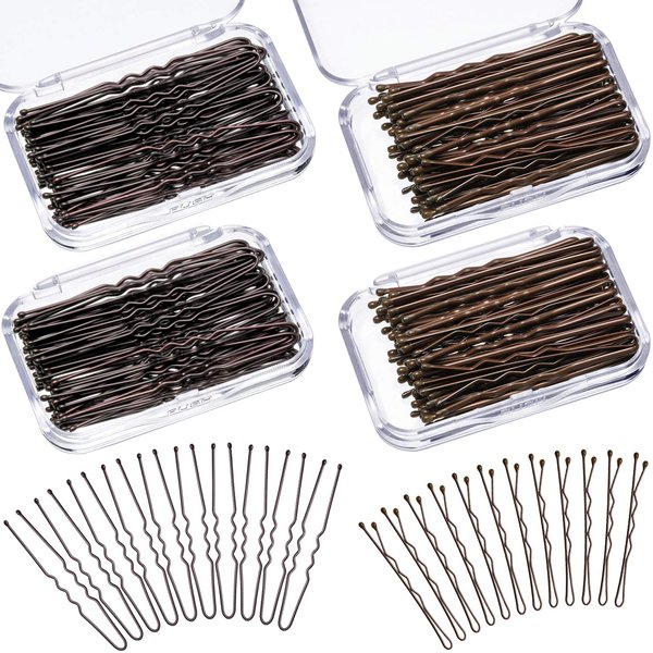 200 Pieces Hair Pins Bobby Pins U Shaped Hair Clips Different Sizes Metal Hair Pin Clips with Clear Storage Boxes (Brown)